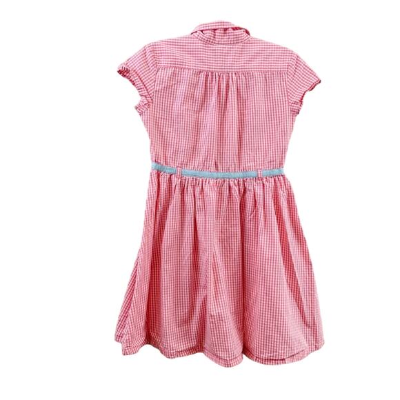 GAP Kids Gingham Short Sleeve Fit & Flare Midi Pink/White/Sky Blue Dress - Picture 4 of 4